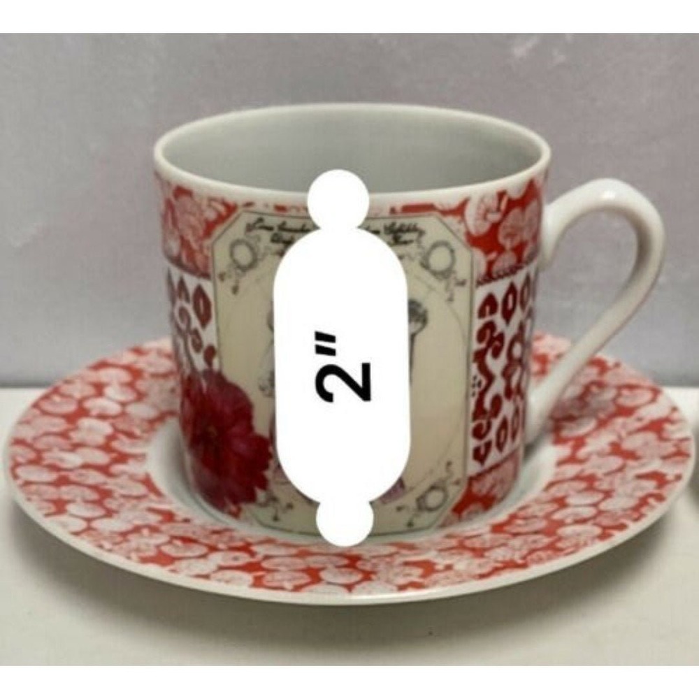 Vintage Gloria Vanderbilt 2 Piece Set Demi Teacups & Saucers Mushrooms Reds - Picture 2 of 10